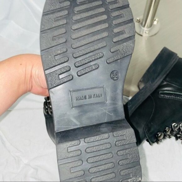 OVYÉ Genuine Leather Chain Lace Up Combat Boots in Black - Picture 6 of 8